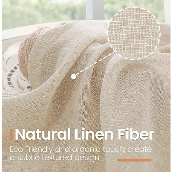 Linen Natural Semi Sheer Lightweight Burlap Rustic, 2 Panels Set, 32X 46 Inch - Picture 3 of 5